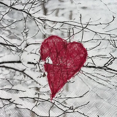 £1.35 • Buy 5 X Paper Cocktail Napkins/Decoupage/Craft/Dining/ Heart In Snowy Tree BC117