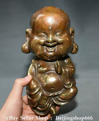 9  Marked Chinese Bronze Gilt Big Head Happy Laugh Maitreya Buddha Statue • £199