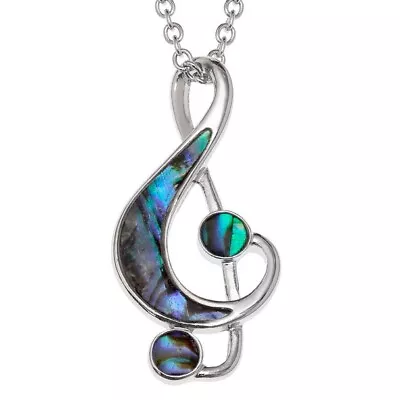 Treble Clef Music Necklace Paua Abalone Shell Pendant Silver Jewellery Boxed • £10.50