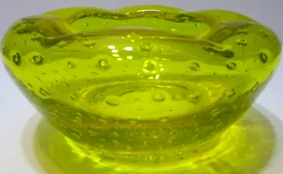 Vintage Murano Italian Ashtray Bowl Vase Bullicante Bubble Art Glass Yellow • $49.99