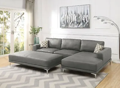 Modern Antique Gray 2pc Sectional L Shaped Metal Legs Chaise Sofa Wide Seating • $1699.99