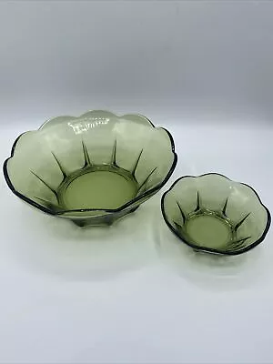 Anchor Hocking Avocado Green Chip Dip Serving Set Glass Swedish Modern Vintage • $14.99