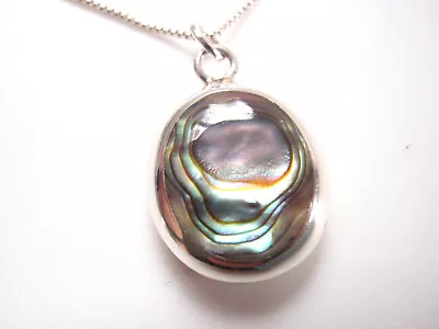 Reversible Abalone And Mother Of Pearl 925 Sterling Silver Oval Pendant • $14.99