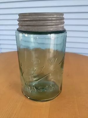 Vintage Aqua Ball Mason PINT Jar (1900-1910)  With Zinc Lid • $9.50