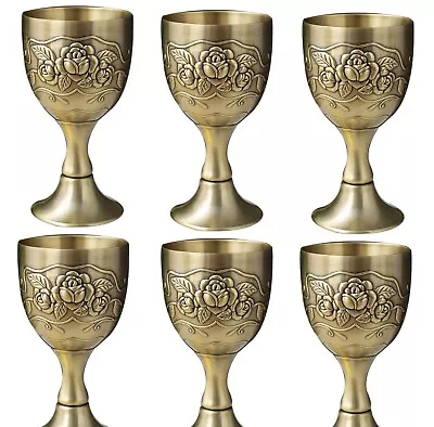 Lot Of 6 Rose Decorated Metal Glass Goblets Retro European Wine Cup Communion • $35.99