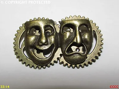 Steampunk Badge Brooch Pin Gearwheels Theatre Masks Comedy Tragedy Sock Buskin • £4.50
