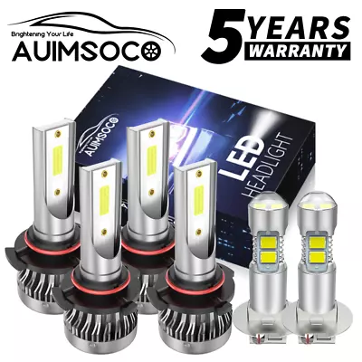 6X 9005 9006 H3 Combo LED Headlight Fog Bulbs Kit High Low Beam 6000K White • $36.99