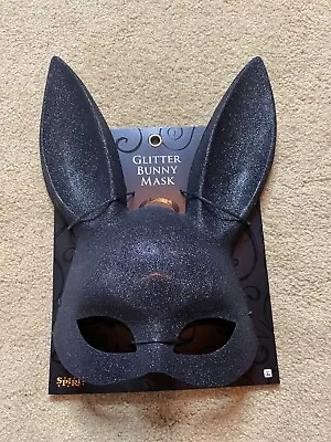 Black Glitter Bunny Rabbit Ear Half Face Mask Sexy Masquerade Halloween Costume • $14.99