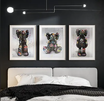 Set Of 3 Graffiti Kaws Art Pieces Canvas Wall Art Home Decor • $44.99