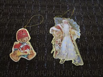 Christmas Ornaments Father Xmas Teddy Victorian Look Cardboard Gilded Diecut • $10.95