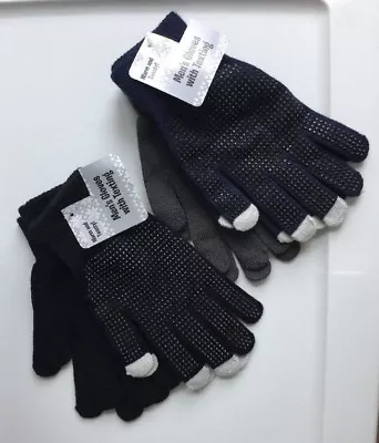 Mens One Size Texting Tips Gloves 2 Pair Pack Blue/Gray Or Black/Black Acrylic • $16.50