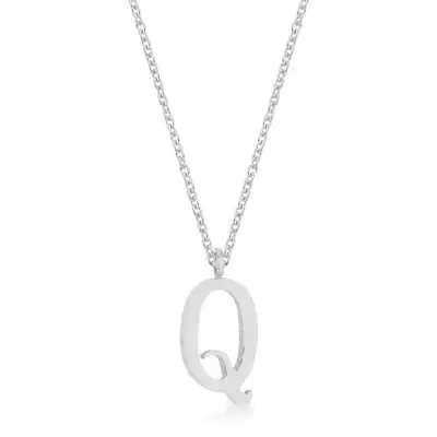 Elaina Rhodium Stainless Steel Q Initial Pendant Necklace 16 Inch + 2 Inch Ext • $9.94