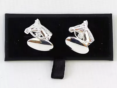 Horse Head Chain Cufflinks Racing Pony Silver Plated Gift Mens Jewellery Boxed • £16.95