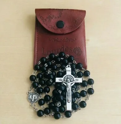 Handmade Catholic Rosary Saint Benedict Medal And Cross Crucifix Lourdes Pouch • £12.50