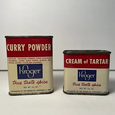 Vintage Kroger Metal Spice Tins Farmhouse Style Curry Powder And Cream Of Tartar • $12