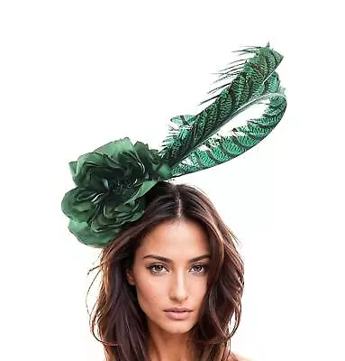 Dark Forest Emerald Green Large Feather Fascinator Headpiece Royal Ascot • £140