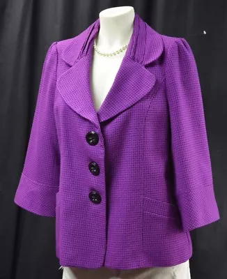 Mary Kay Consultant Tweed Jacket Blazer Coat Purple 3/4 Sleeve Size 12 L VTG NEW • $49.95