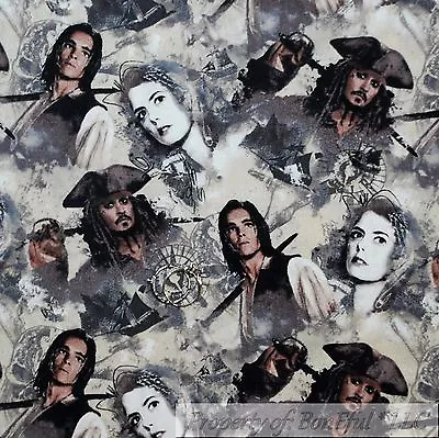 BonEful Fabric FQ Cotton Quilt Gray Black Disney Pirates Of The Caribbean Movie • $7.03