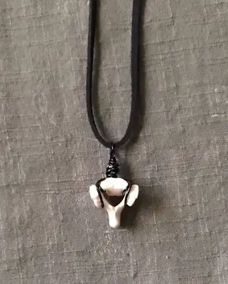 Bone Pendant Necklace .75” Deer Vertebrae 18” Black Cord Goth/punk Jewelry • $8.99
