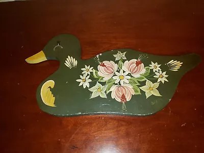 Vintage 1983 Pink Floral Wall Green Hanging Duck / Old And Vintage Wall Decor • $19.99