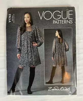 Vogue 1763 Sewing Pattern Zandra Rhodes Dress Bishop Sleeves Sheer Insets 8-16 • $11.95