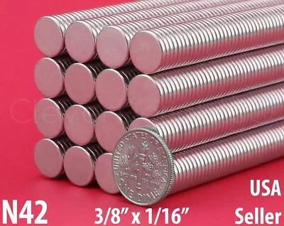 Neodymium Magnets - 3/8  X 1/16  - N42 Disc Magnet - Strong 10mm X 1.5mm • $15.99