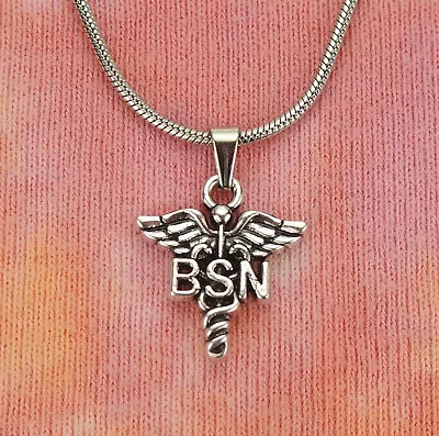 BSN Necklace Bachelor Of Science Nursing Caduceus Pre RN Nurse Charm Pendant Nb • $12