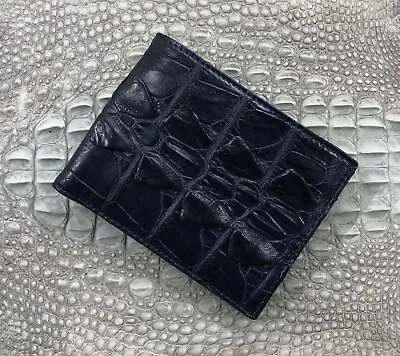 Navy Blue Crocodile Leather Wallet Bifold Genuine Crocodile Wallet Handmade Gift • $75