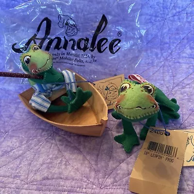 Vintage Pair Of Annalee Frogs 10  Posable Frog & Fishin' Boat Frog NOS W/ Tags • $24.99