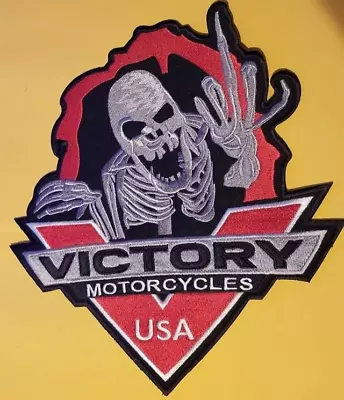 Victory Motorcycles Skeleton Flipping Bird Embroidered Approx. 10x10.25  Patch * • $26.99