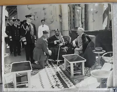 FDR Meets W Saudi King Aboard USS Quincy Feb 1945 U.S. Army Signal Corps Photo • $7.99