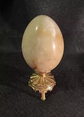 Large Beige Vintage Marble Alabaster Stone Egg With Faberge Stand • $16.95