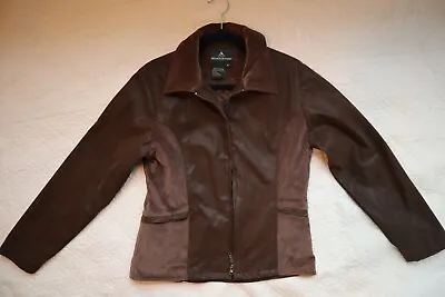 Dark Brown Faux Leather & Corduroy MOUNTAIN HORSE Lined  Zipped Jacket Medium • $30