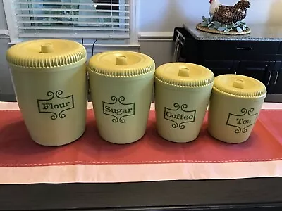 $40 • Buy Vintage Kitchen 4 Canister Set Retro Nesting~Flour Sugar Coffee Tea~ Plastic