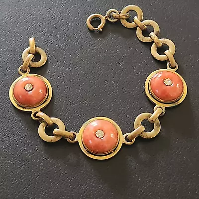 GOLD Filled Antique Art Nouveau Deco Bracelet Glass Rhinestones Orange 270 • $9.50