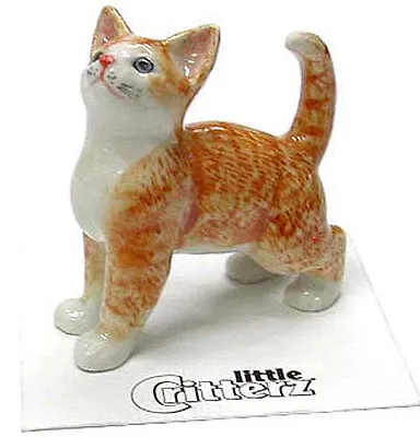 ➸ LITTLE CRITTERZ Cat Miniature Figurine Orange Tabby Cat Kitten Ginger  • $13.01