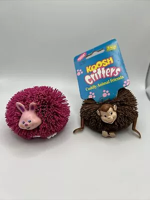 2 Vintage 90's Koosh Ball Critters Pink Bunny Rabbit & Monkey Tag & Booklet 3” • $13.50