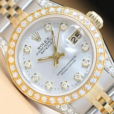 Ladies Rolex Datejust Factory Diamond Dial Diamond Bezel & Lugs 18k 2-tone Watch • $9204.06