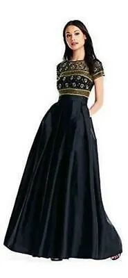 Aidan Mattox Womens Md1e203083 Illusion Beaded Bodice Taffeta Ballgown Sz 8 • $215.60