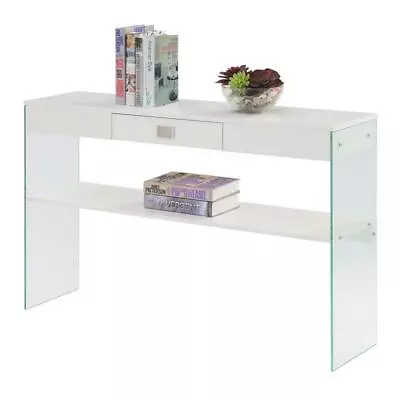 SoHo One-Drawer Console Table In Clear Glass With White Wood Top • $132.57