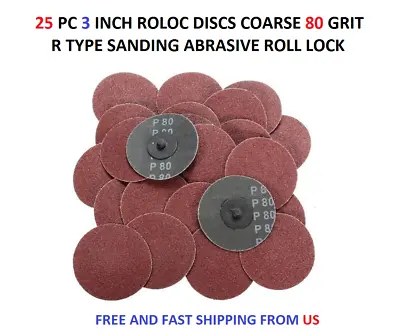 25 Pc 3 Inch Roloc Discs Coarse 80 Grit R Type Sanding Abrasive Roll Lock • $17.99
