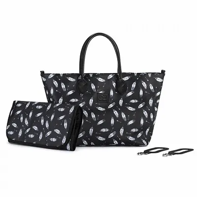 £25 • Buy Kinderkraft Changing Bag Mommy Shoulder Bag Black Feather Design NEW