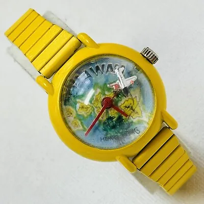 Vintage Vivatron Airplane Hawaii Hand Wind Women's Mystery Bubble Watch Yellow • $34.95