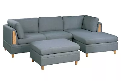 Transitional Wedge Chairs Ottoman Steel 5pc L-Sectional Chaise Dorris Fabric • $1649.99