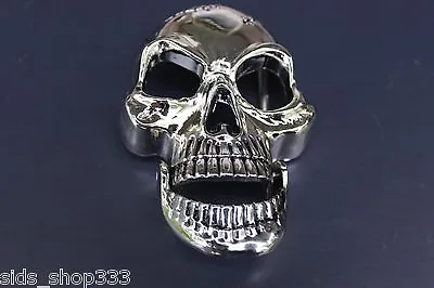 ♈ SKULL Movable Jaw!  ♈ Shiny Silver Color  3.5 -4 X 2.5  Skeleton Belt Buckle • $15