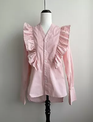 BASSIKE Women's Pink Ruffle Button Down Long Sleeve Shirt Size 1 Made In Aus • $54.95