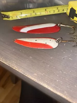 2 Vintage And Colorful Marathon Spoons Lures Fishing Red White • $8.80