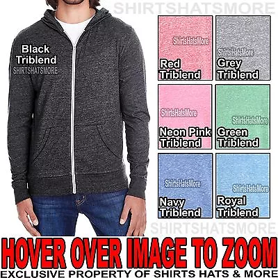 Mens Full Zip Lightweight Hooded Shirt Triblend Hoodie Light Sweatshirt XS-2XL • $25.95