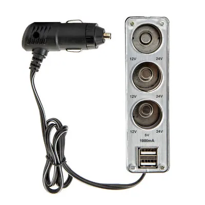 Car 12v 3 Way Socket Extension Cigarette Lighter Plug Twin USB Charger Ports • £11.99