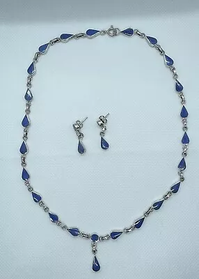 Vintage Lapis Lazuli Sterling Necklace And Dangle Earrings • $110